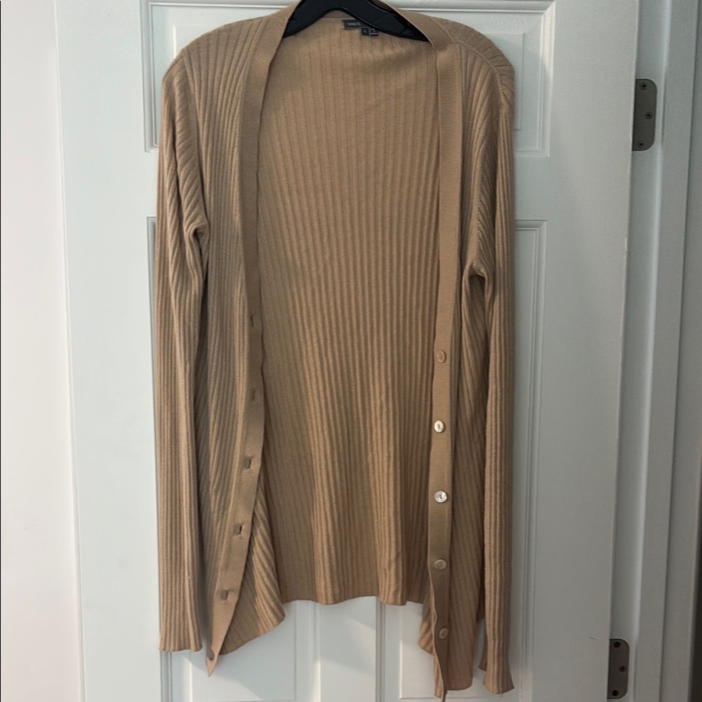 Vince Ribbed Beige Cardigan Sweater